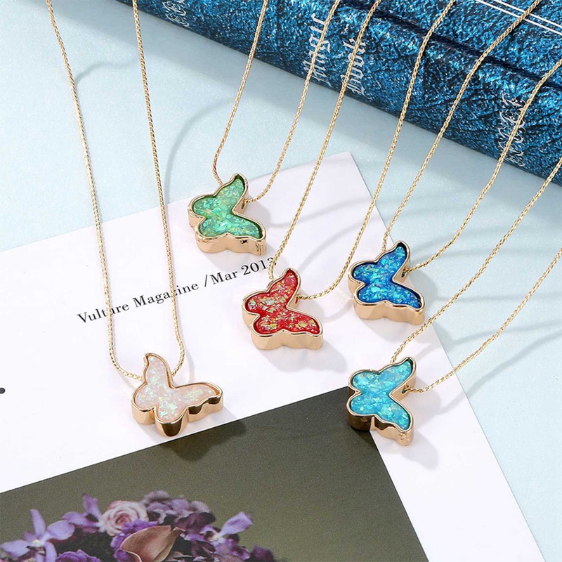 Kalung Rantai Liontin Butterfly Warna-Warni Gaya Vintage Korea Untuk Wanita