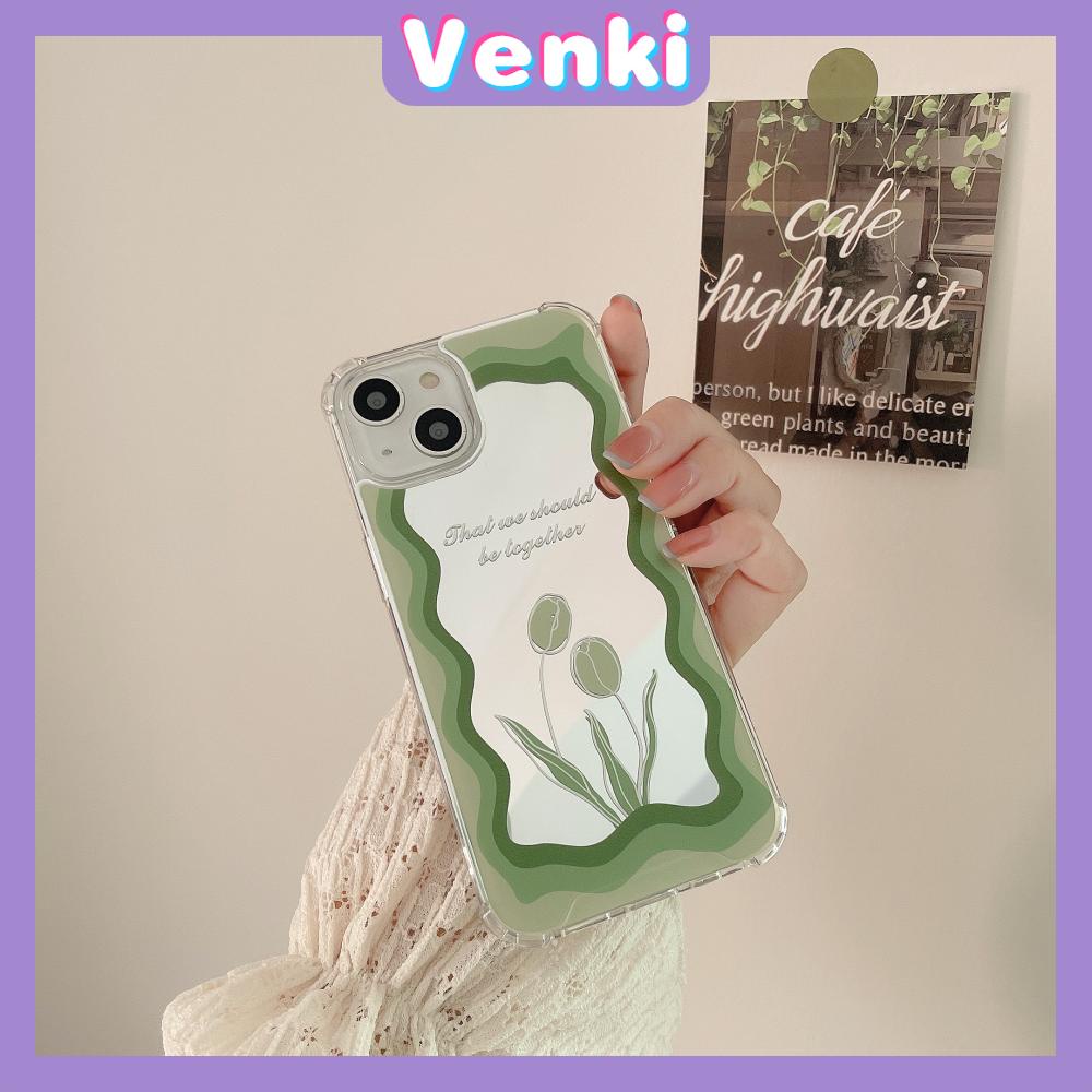 iPhone Case Acrylic HD Makeup Mirror Airbag Shockproof Protection Camera Green Tulip Flowers Compatible For iPhone 11 iPhone 13 Pro Max iPhone 12 Pro Max iPhone 7 Plus iPhone xr