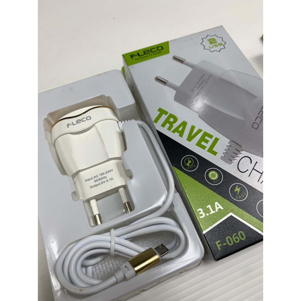 TRAVEL CHARGER XIAOMI CASAN FLECO F-060 2USB+1kabel micro usb 3.1A real capacity SAMSUNG OPPO VIVO