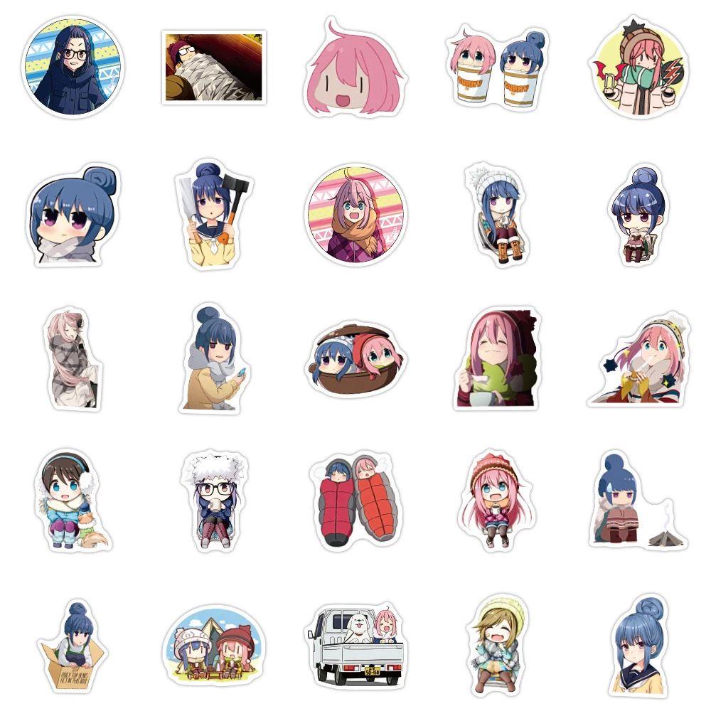 Lanfy Yuru Camp Lucu Tahan Air Kawaii Self-Adhesive Stationery Stiker Koper Stiker Ponsel Dekorasi Skateboard Stiker Graffiti Stickers