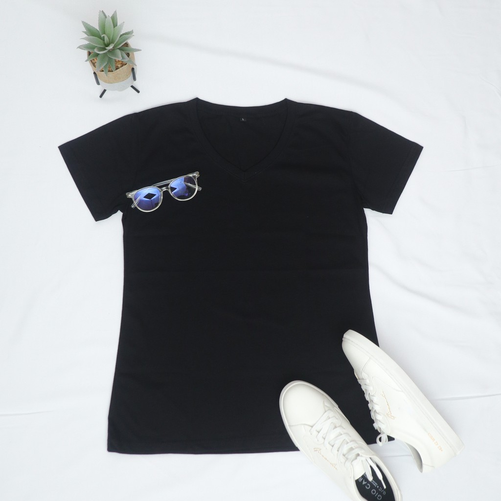 Kaos Polos Vneck Cewek_Hitam
