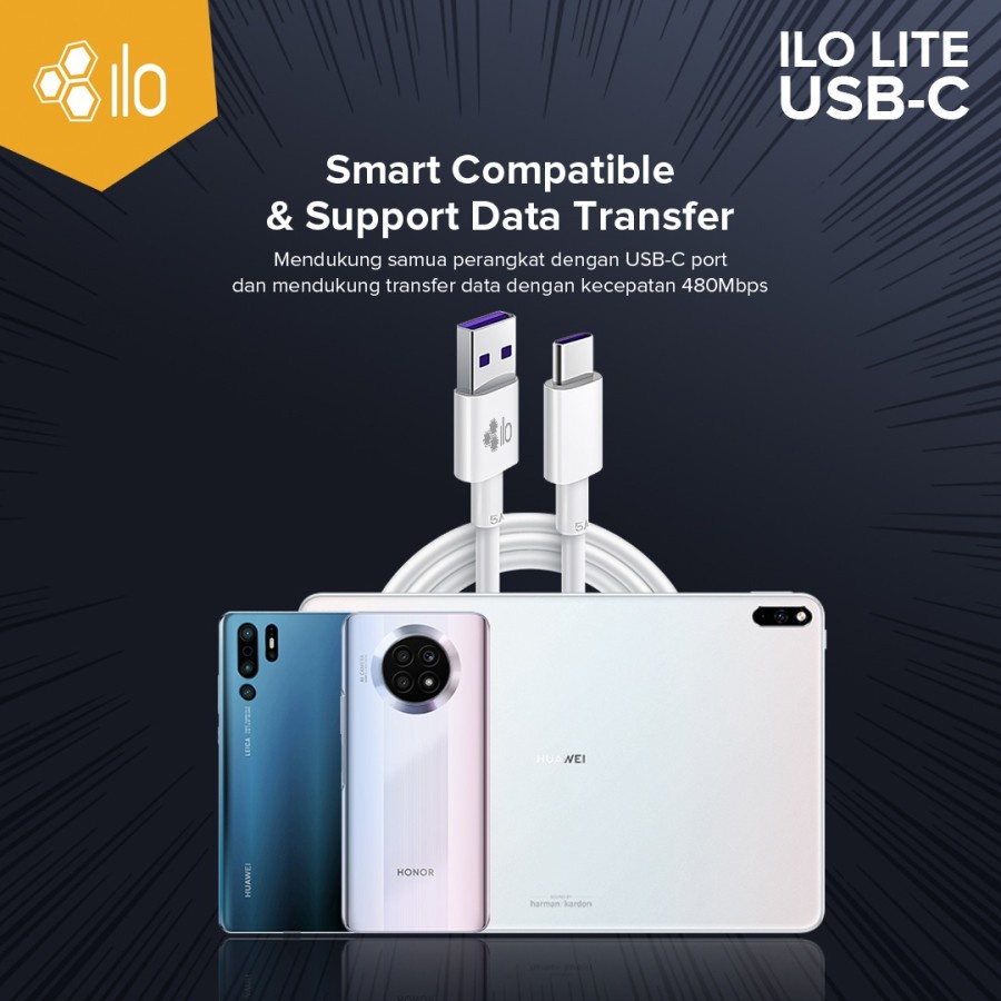 Hippo ILO Kabel Data LITE USB Type C 100CM Quick Charge Charging Fast 3A Original for Samsung XiaoMi Oppo Vivo Realme Ori