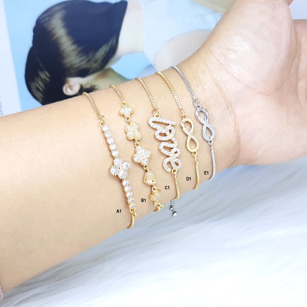 Xuping Gelang Serut Wanita Lapis Emas Batu Putih Bola Ukir - BB501