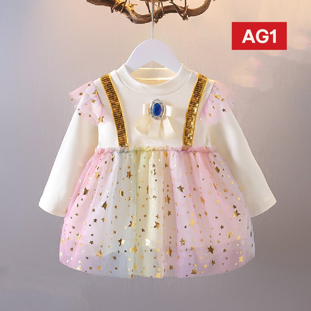 LAPAGO - Dress Gaun Anak Bayi Perempuan Import Motif Elegan Cantik 2022 usia 6 bulan - 3 Thn Type AG