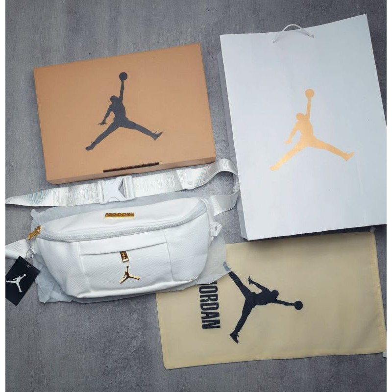Air Jordan Waist Bag Regal White Gold Full Set Box, Paperbag N Dustbag Shopee Indonesia