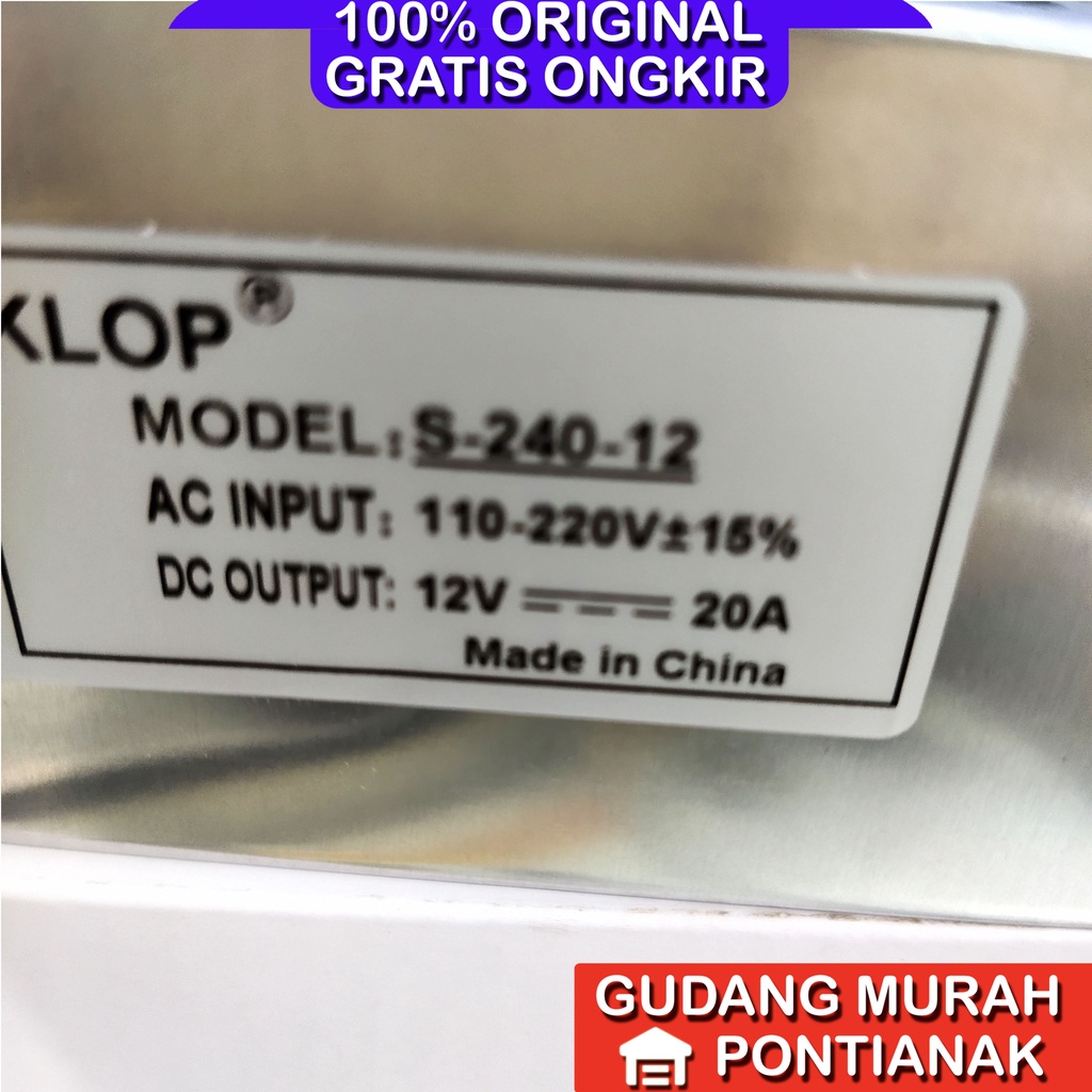 Adaptor 12V 20A power supply KLOP cocok untuk LEd strip CCTV dan elektronik 12V lainnya