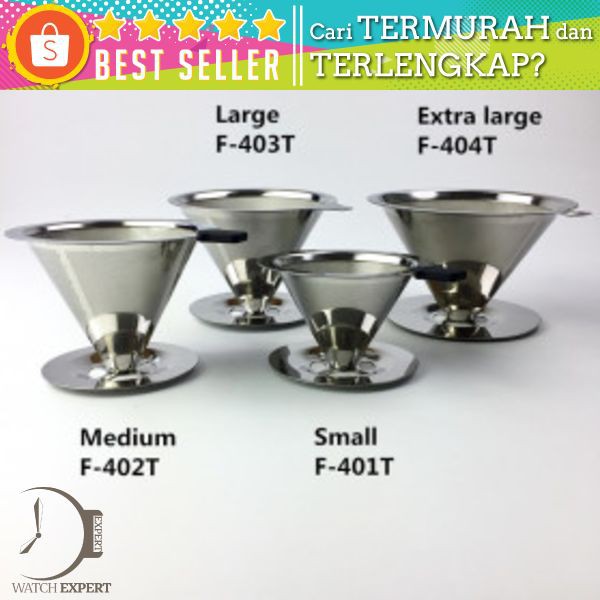 Ueinsang Filter Penyaring Kopi V60 Cone Coffee Filter Dripper Double Layer Medium - F-401T - Silver