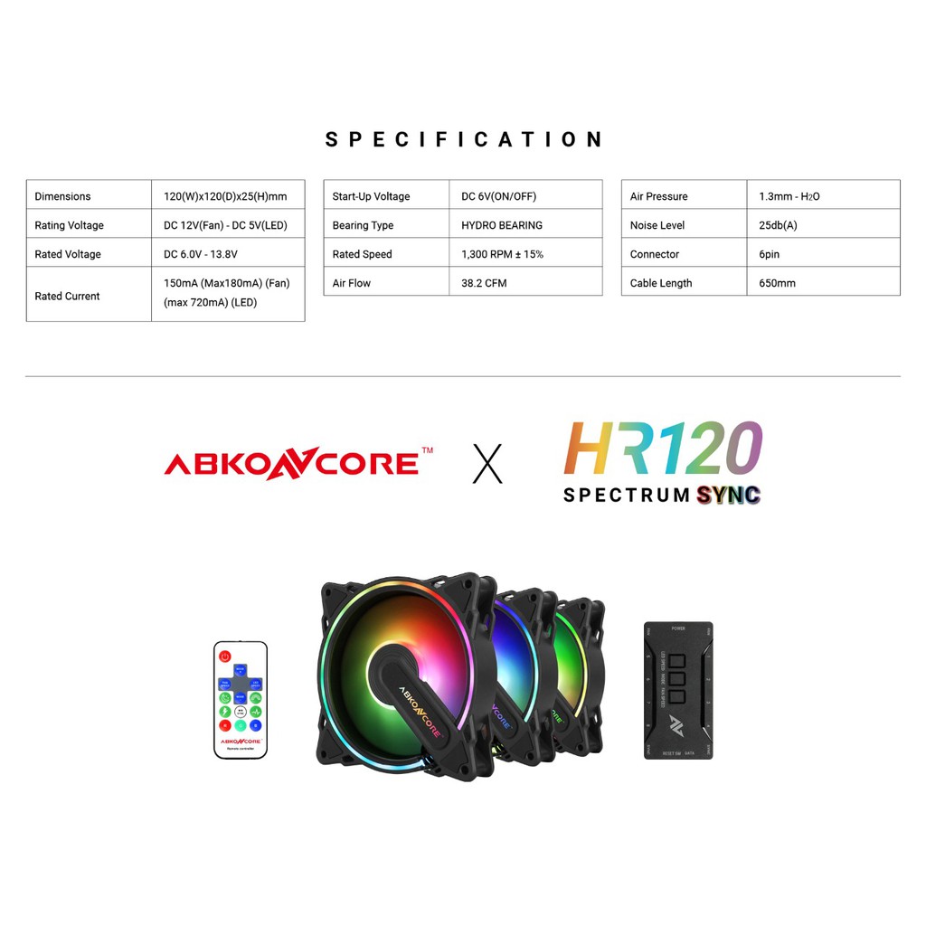 ABKONCORE HR120 SPECTRUM SYNC 3in1 WITH REMOTE FAN CASE CASING COOLER