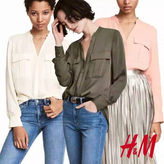 Kemeja Wanita H*M ORIGINAL ATASAN CEWE CASUAL FORMAL BRANDED MALL MURAH KEMEJA PUTIH PINK ARMY