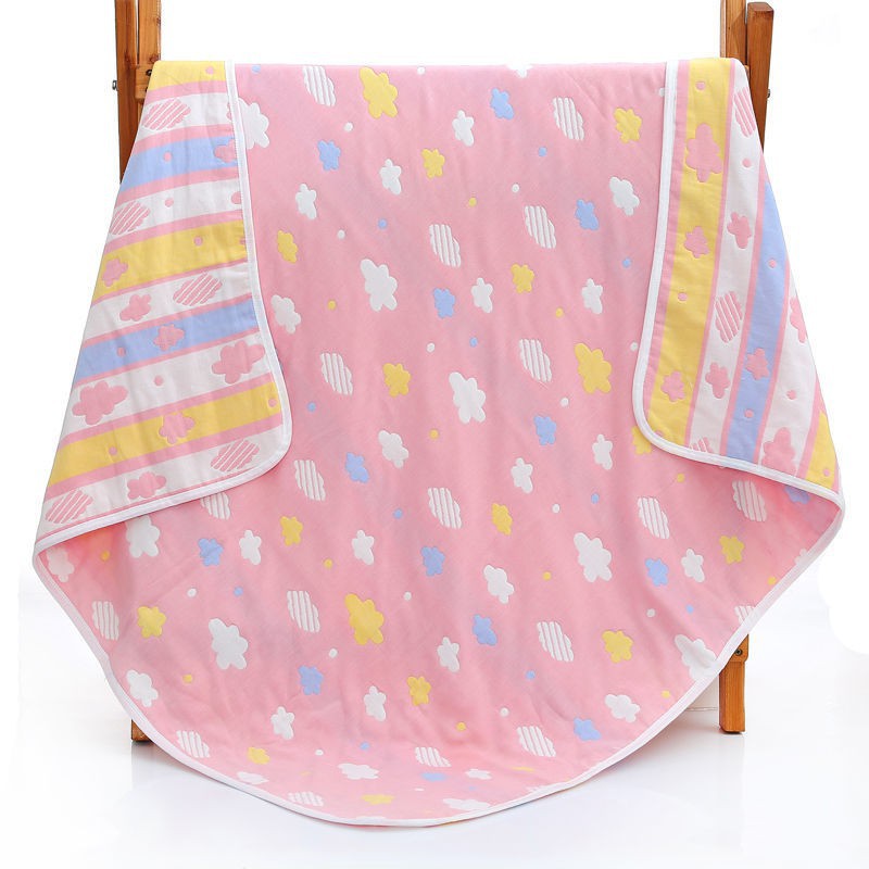 Ecobaby Selimut 80*80cm Bayi Kartun Muslin Newborns Soft Swaddle Bedding Motif Awan Pink ESK0406