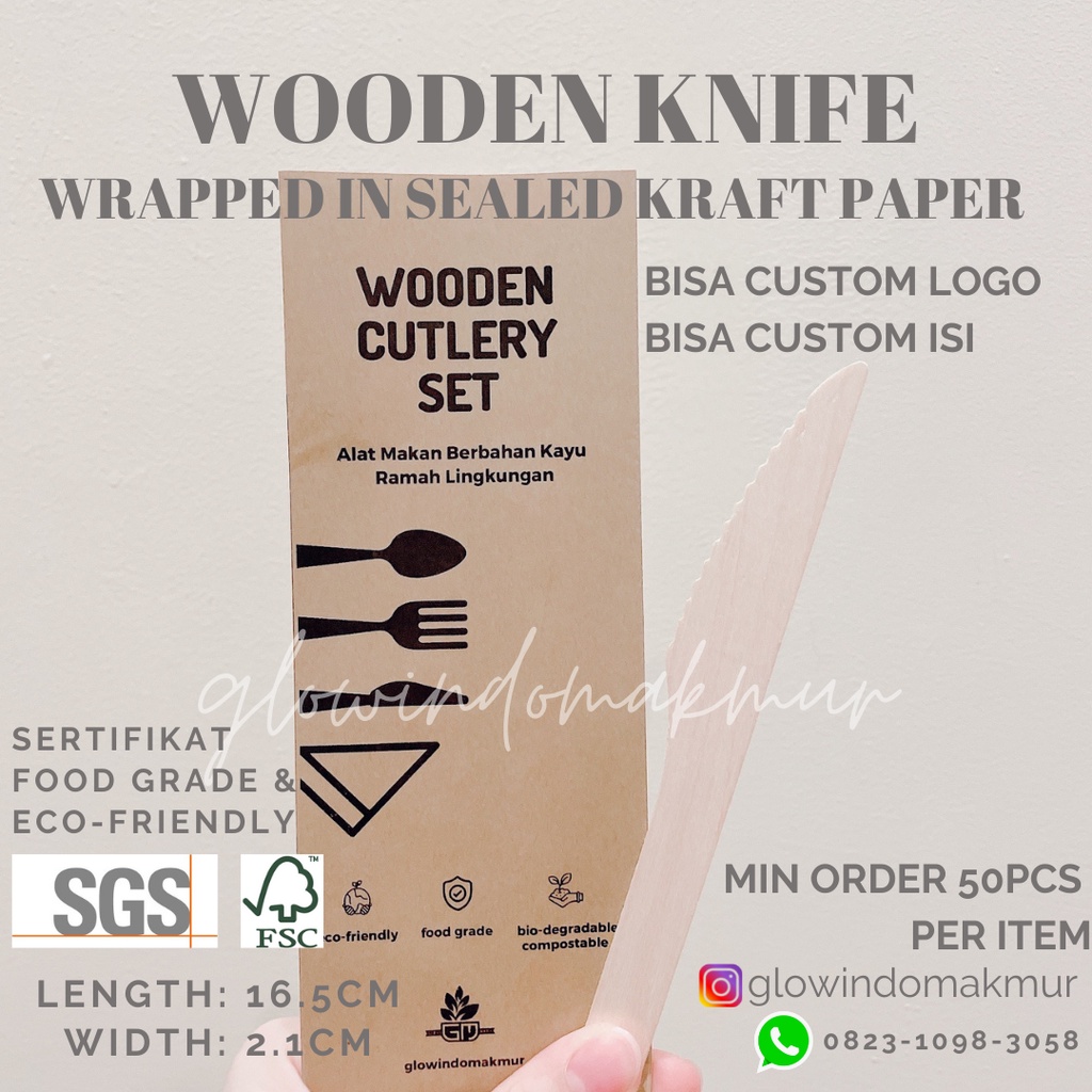 SET Pisau Kayu 16.5cm Cover Kraft Paper SEALED Tertutup Rapat HIGIENIS