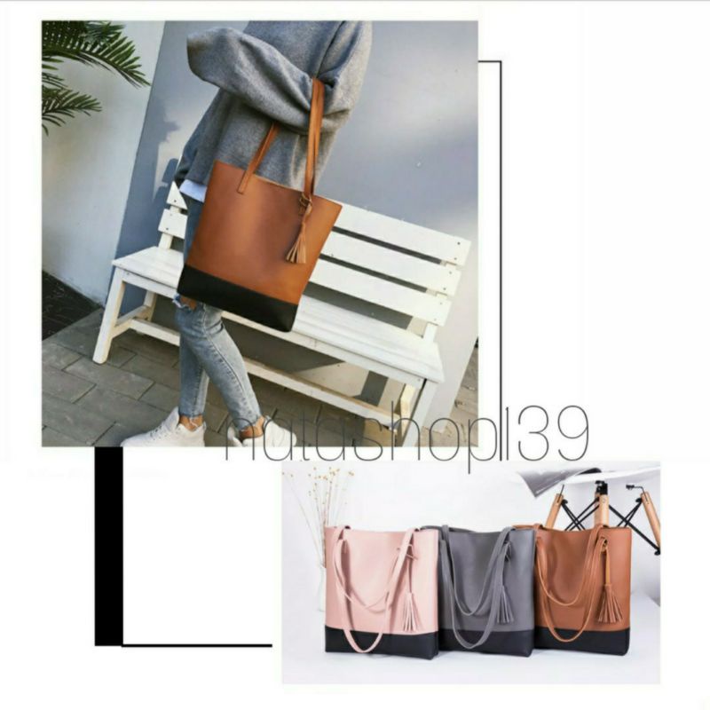 TOTE BAG Tas wanita Bahan Sintetis Pakai Resleting