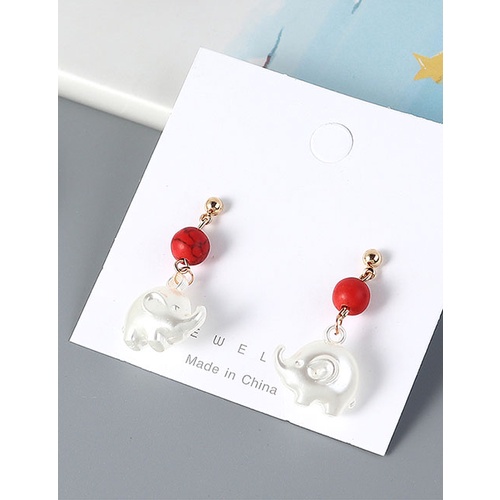 LRC Anting Tusuk Fashion  Acrylic Dumbo Alloy Bead Stud Earrings Y63772