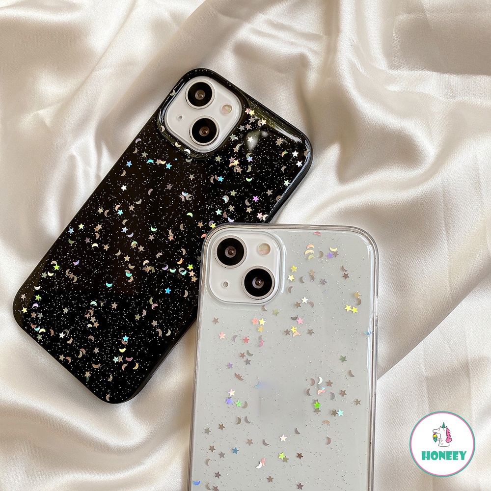 Casing Soft Case Bumper TPU Glitter Sequin Gold Foil Anti Slip Untuk IPhone 14 13 12 11 Pro Max X XS XR 8 7 Plus