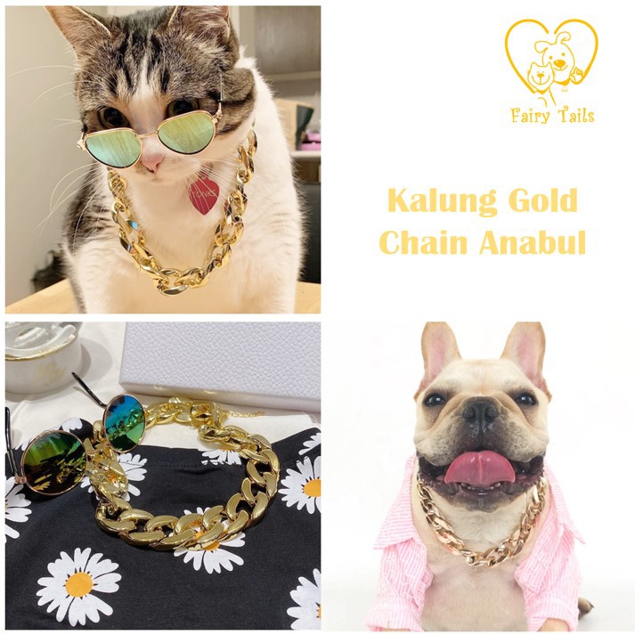 Rantai Kucing Anjing Kostum Cosplay Anabul Anjing Kucing Kalung Rantai Emas Swag Fashionable | Pet Gold Chain Necklace