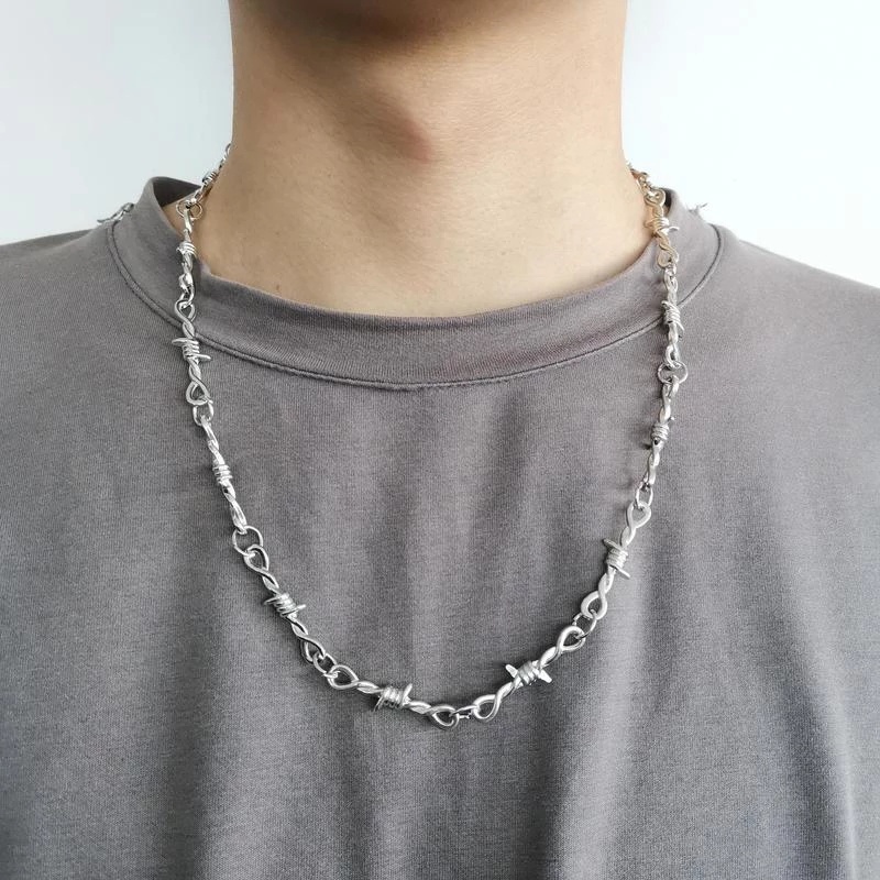 Kalung Choker Rantai Kawat Berduri Bahan Besi Gaya Punk Hip-hop Untuk Wanita