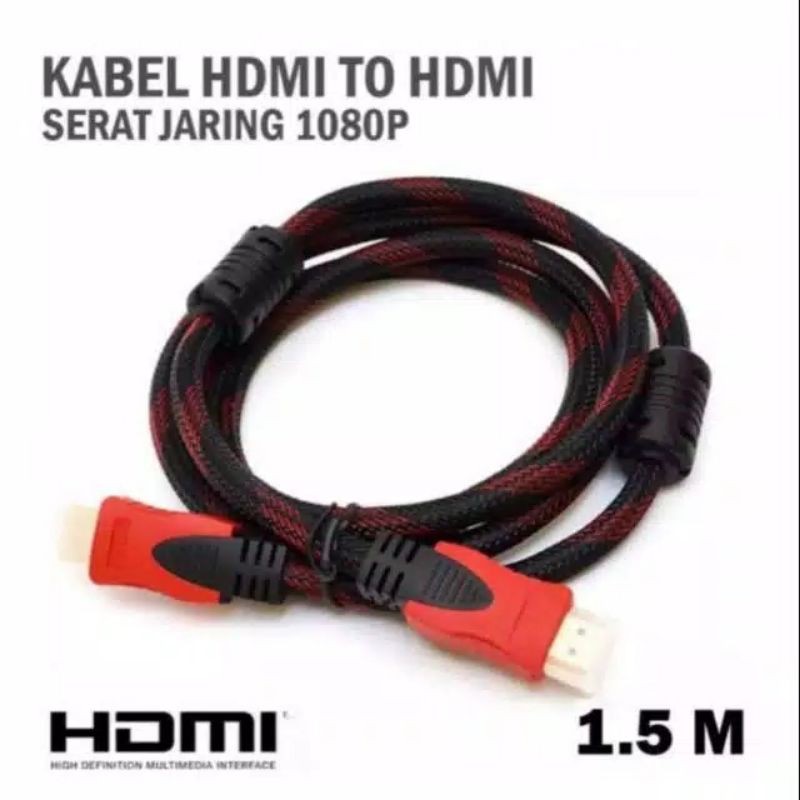 Kabel HDMI TV 1.5 Meter / HDMI to HDMI 1080p Global Tech / HD Cable Serat Jaring Laptop Komputer