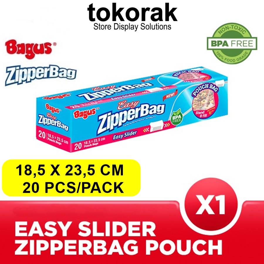 BAGUS ZIPPER BAG EASY SLIDER WITH POUCH 20'S 18,5 X 23,5 CM ZIPLOCK