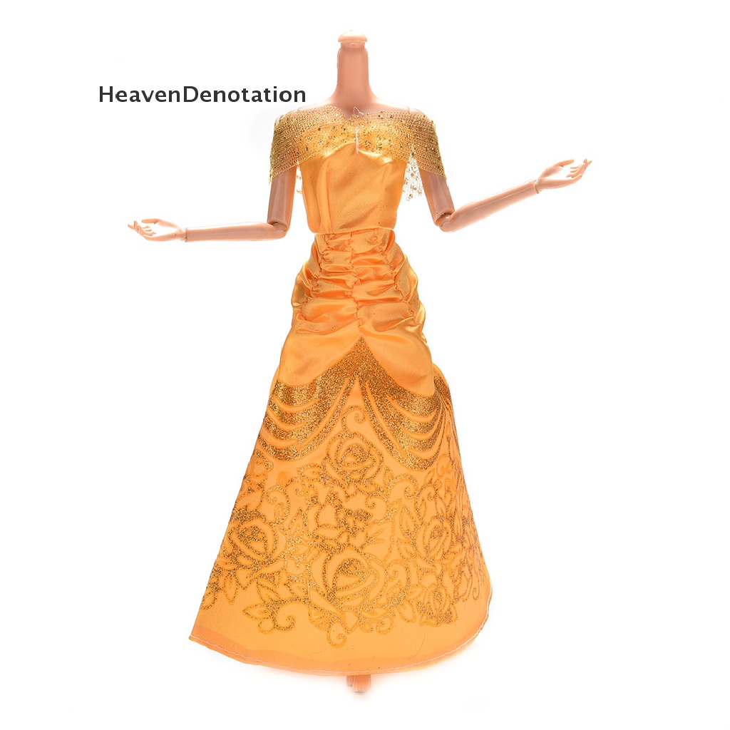 1pc Dress Pernikahan Handmade Warna Kuning Ukuran 22cm / 8.66 Inch Untuk Boneka Barbie