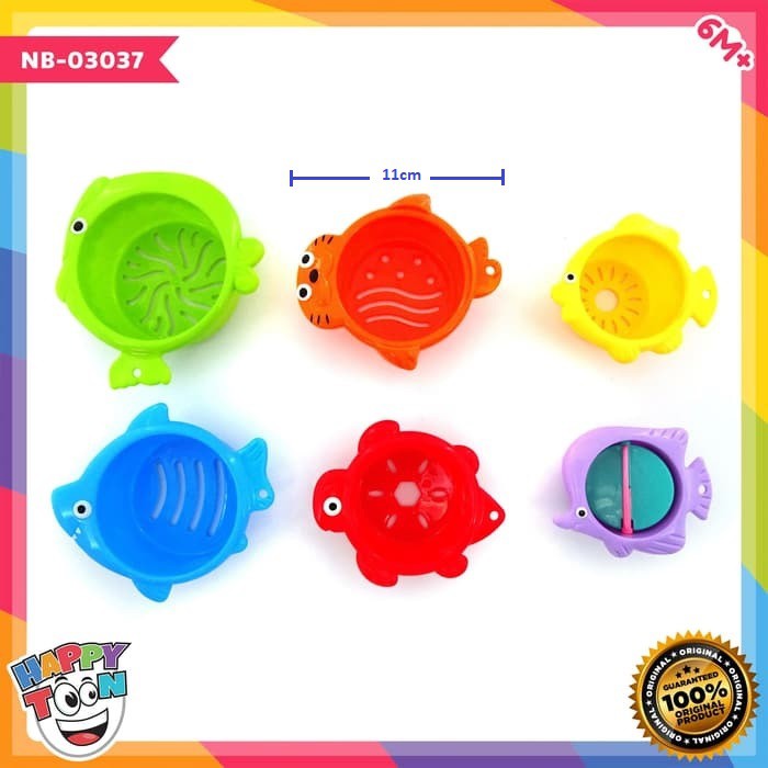 Happy Toon Stacking Cups Baby Bath Toy Educational Toys for Children Mainan Mandi Bayi Anak