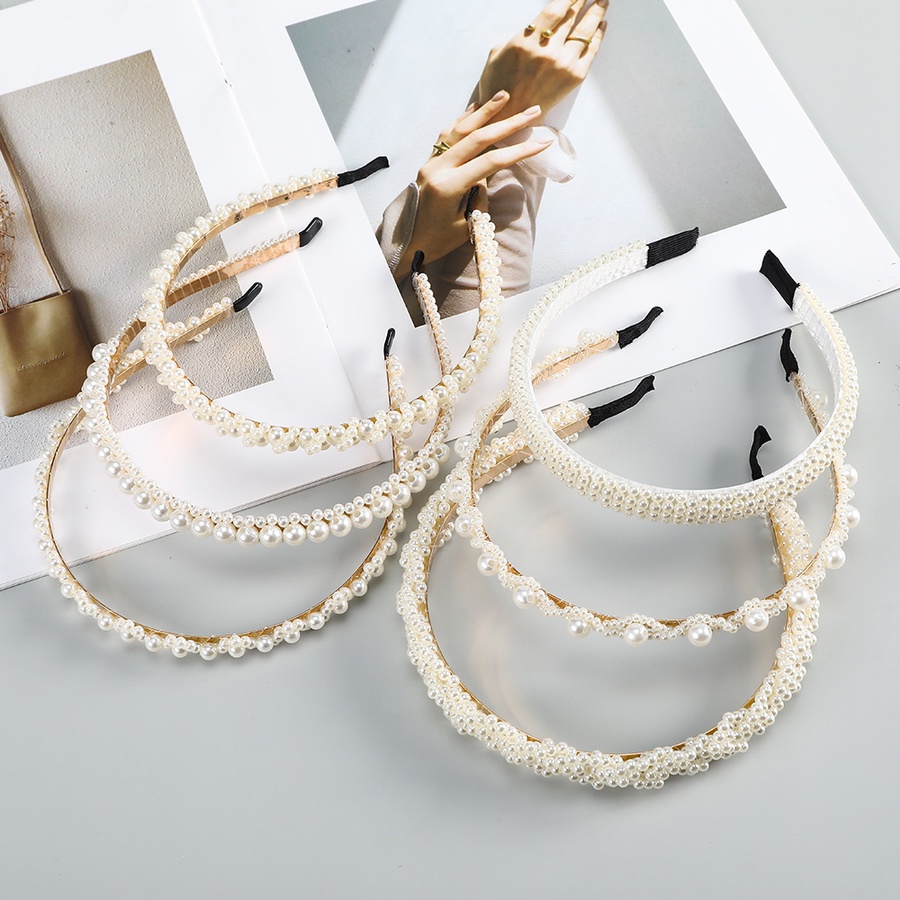 Korean Full Pearl Alloy Headband Girl Fashion Wide Hair Band Pearl Hair Accessories