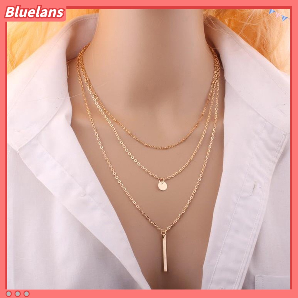 Bluelans Necklace Lightweight Three Layers Alloy Multi-Layer Long Necklace
