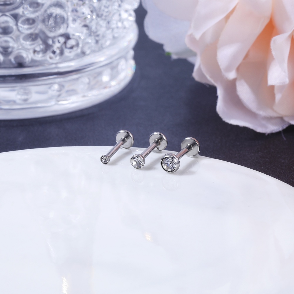 1pc Anting Tindik Bibir Bahan Stainless Steel Hias Kristal Zircon Bulat