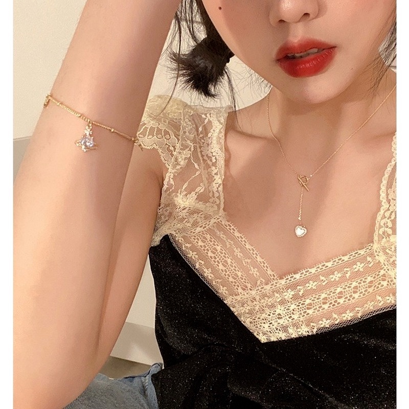 Kalung Rantai Klavikula Hias Liontin Hati Gaya Korea Untuk Perempuan