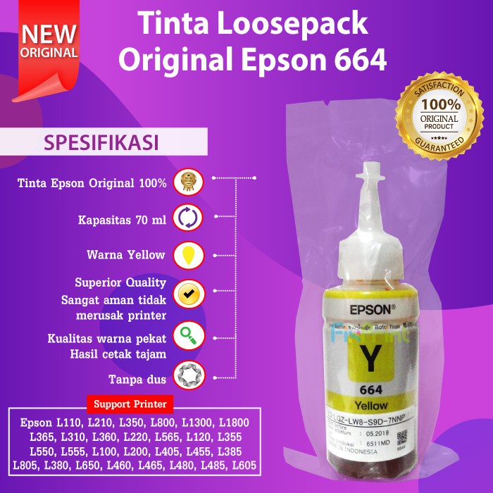 Tinta Epson Original 664 T664 Refill Printer L110 L120 L210 L220 L300 L310 L350 L355 L360 L365 L380