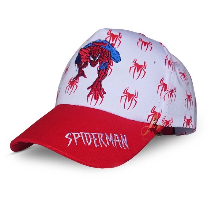 Topi Anak Laki-Laki MARVEL COMIC Superhero Sablon Sublim Fullprint-SPIDERMAN TEKS PUTIH