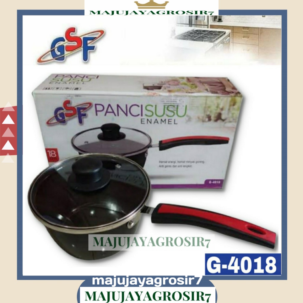 PANCI SUSU ENAMEL TUTUP KACA 18CM GSF G-4018 / PANCI SOP / PANCI KUWAH / PANCI KUAH / SAUCE PAN ENAM
