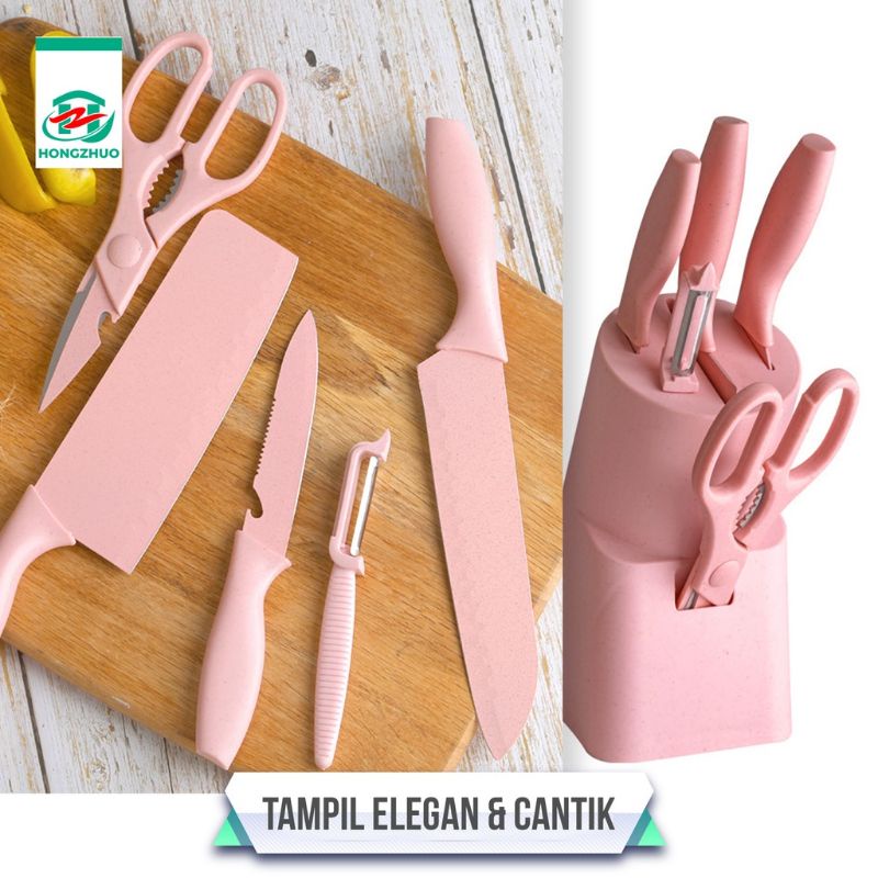 pisau dapur set 6 in 1/kitchen knife set 6 in 1 dengan wadah berkualitas