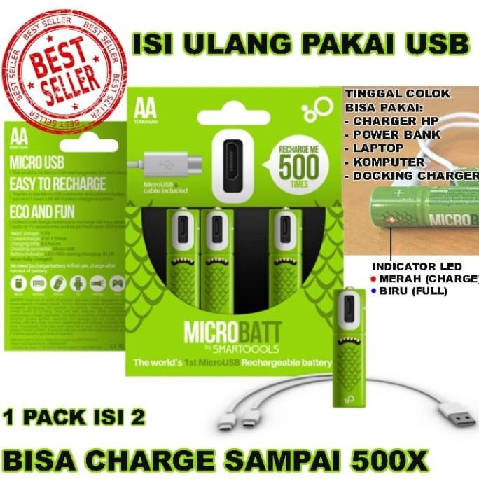 Kualitas terbaik] Baterai cas AA usb / rechargeable battery / smarttools microbatt AA