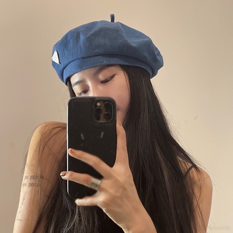 Topi Baret Bahan Denim Gaya Korea Untuk Wanita