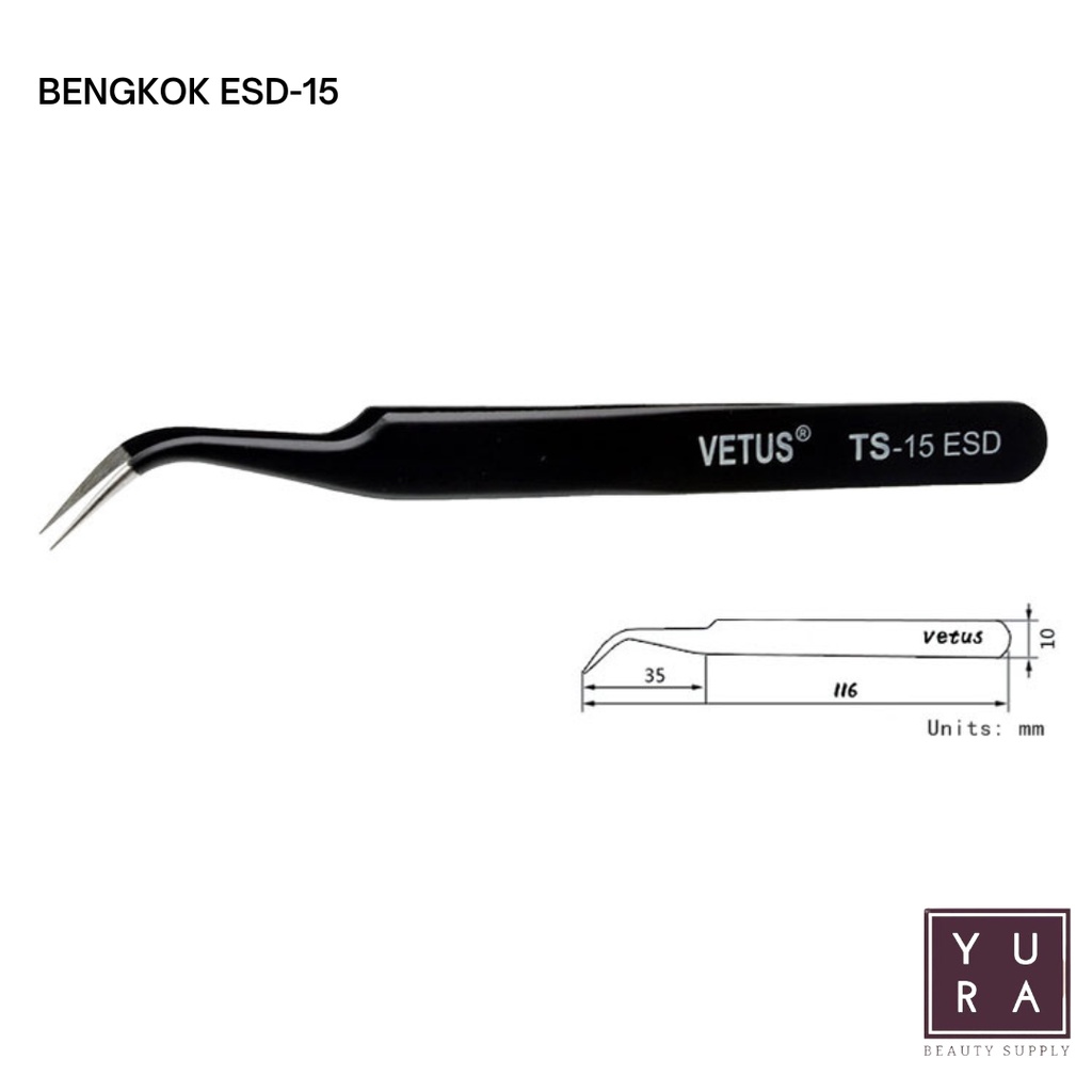 Tweezer vetus Hitam / Pinset BLACK For Eyelash Extention ORIGINAL lurus dan bengkok