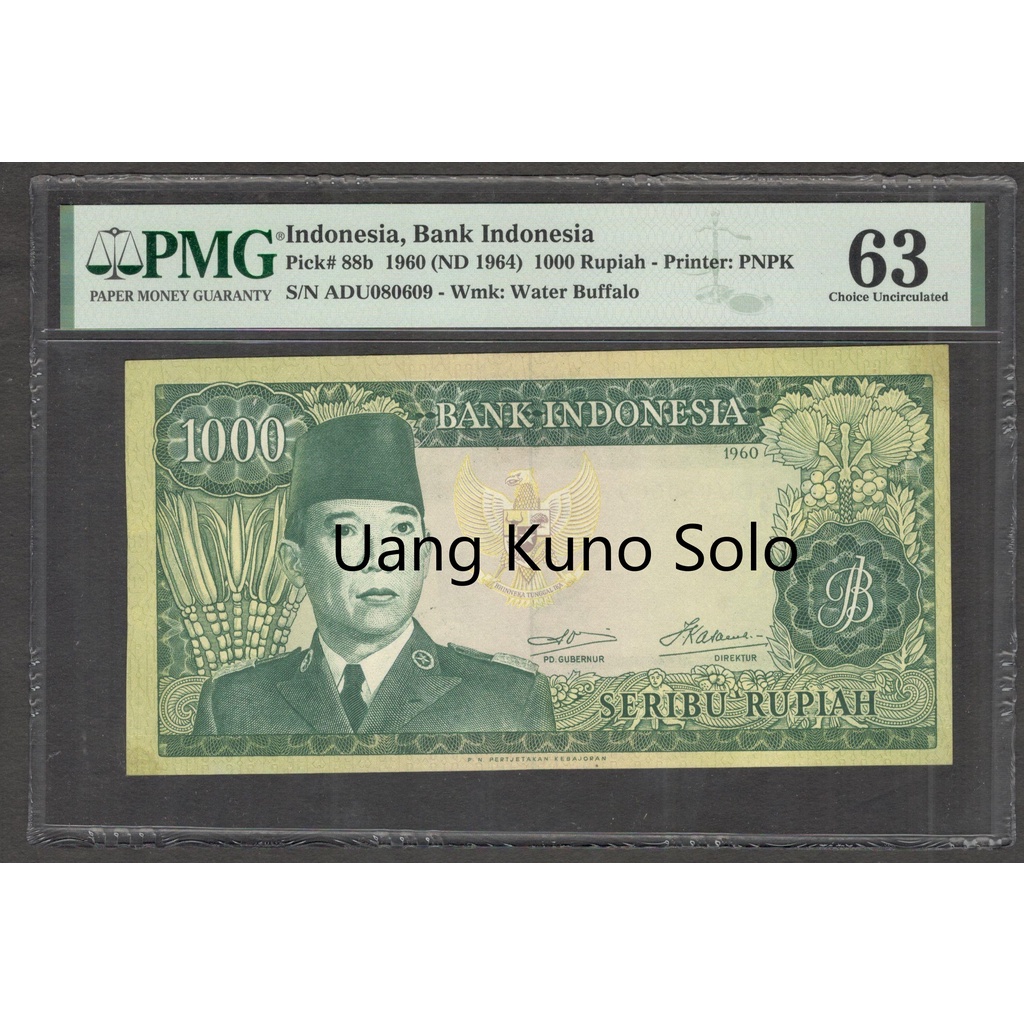 Uang Kertas Indonesia 1000 1.000 Rupiah Soekarno 1960 PMG 63 UNC BARU