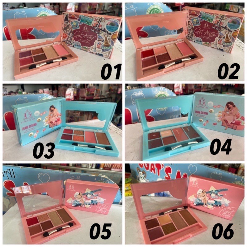 madame gie pallete eyeshadow lengkap + blusher -- madame gie get away pallete eyeshadow