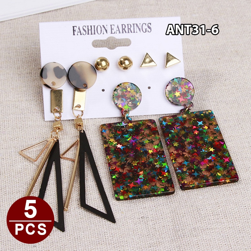 1set 6pasang Anting Wanita korea Tusuk Gantung Desain Geometri Rumbai Alloy fashion import ANT31-ANT31-6