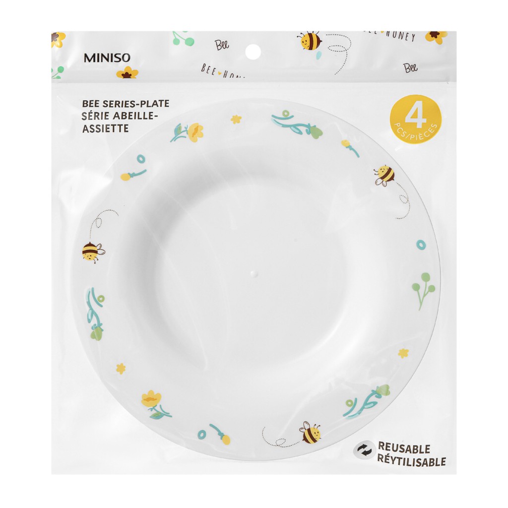 Miniso Piring Makan plastik Bee Series Plate 4pcs PP Fall resistant