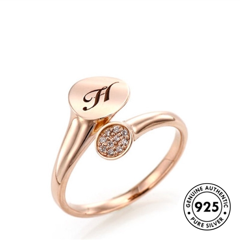 Cincin Sterling Silver 925 Model Terbuka Warna Rose Gold Dengan Berlian Imitasi Untuk Wanita