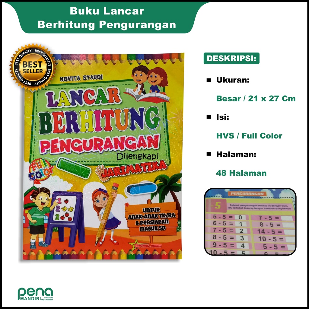 Lancar Berhitung Pengurangan - Buku Aktivitas Anak dilengkapi Jaritmatika Belajar Matematika (FULL COLOR)