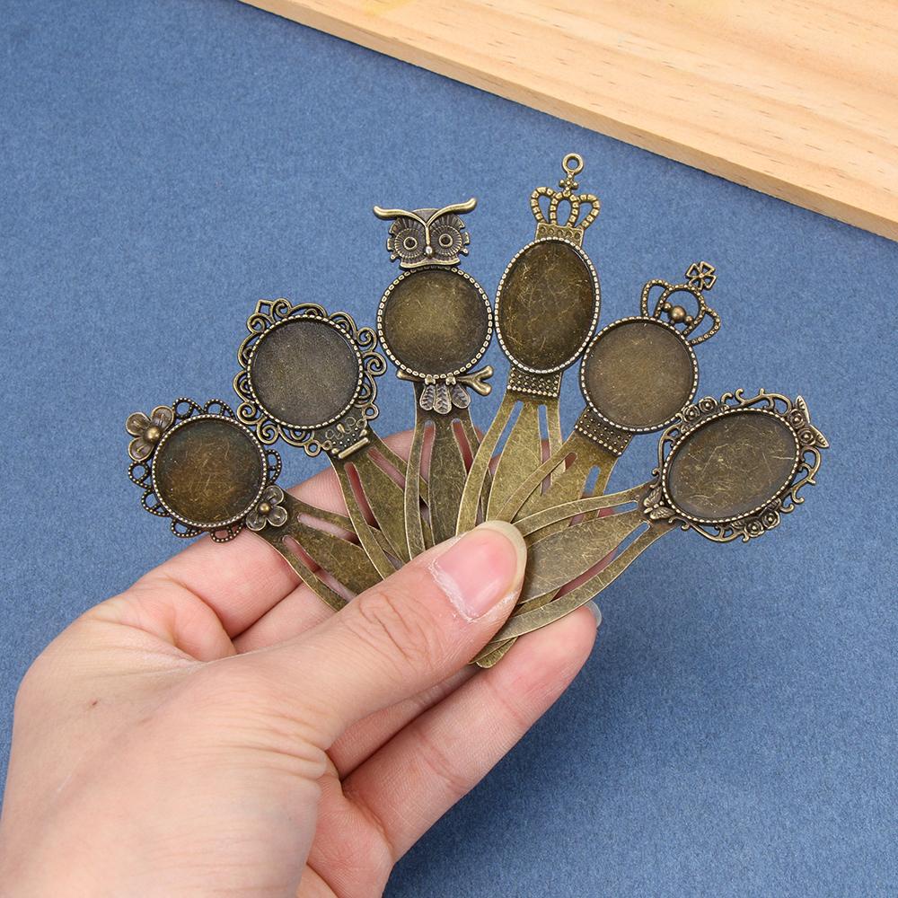 Preva 1/5PCS Bookmark Besi Metal Gaya Oval Baru Warna Perunggu Antik Setelan Cabochon