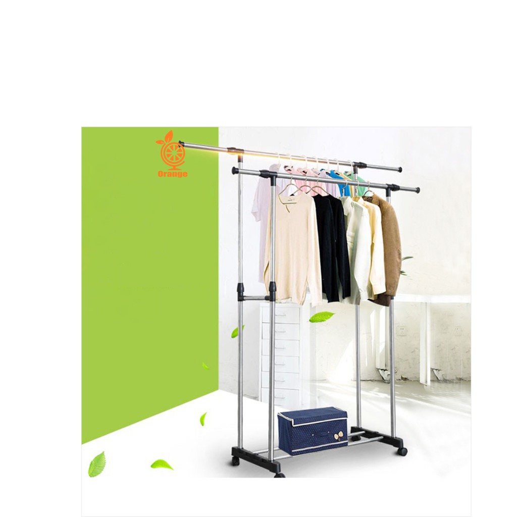 Stand Hanger Baju Single dan Double Gantungan Berdiri Rak Serbaguna Dengan 4 Roda Worldhome66