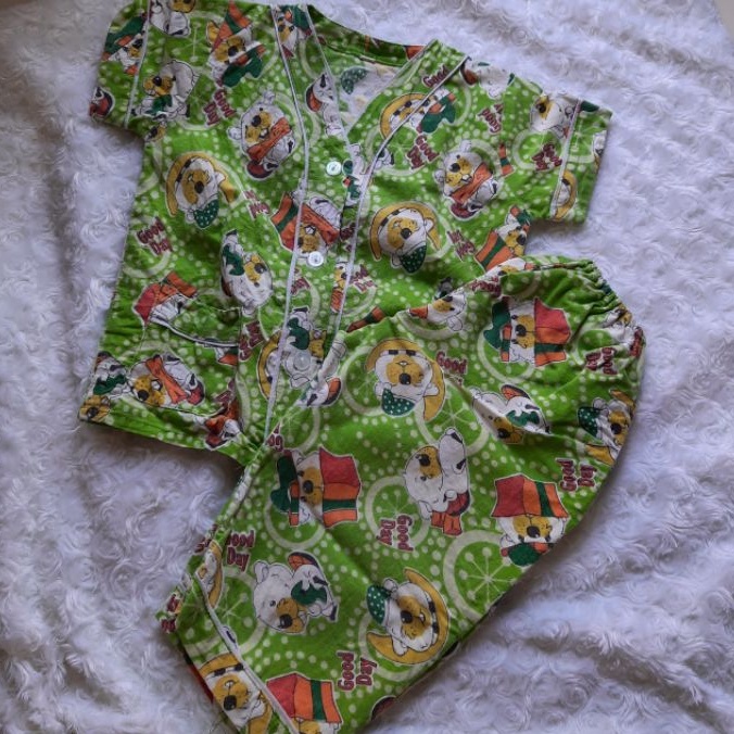baju tidur batik bagan bayi anak 1 2 tahun hijau karakter doggy piyama murah pakaian