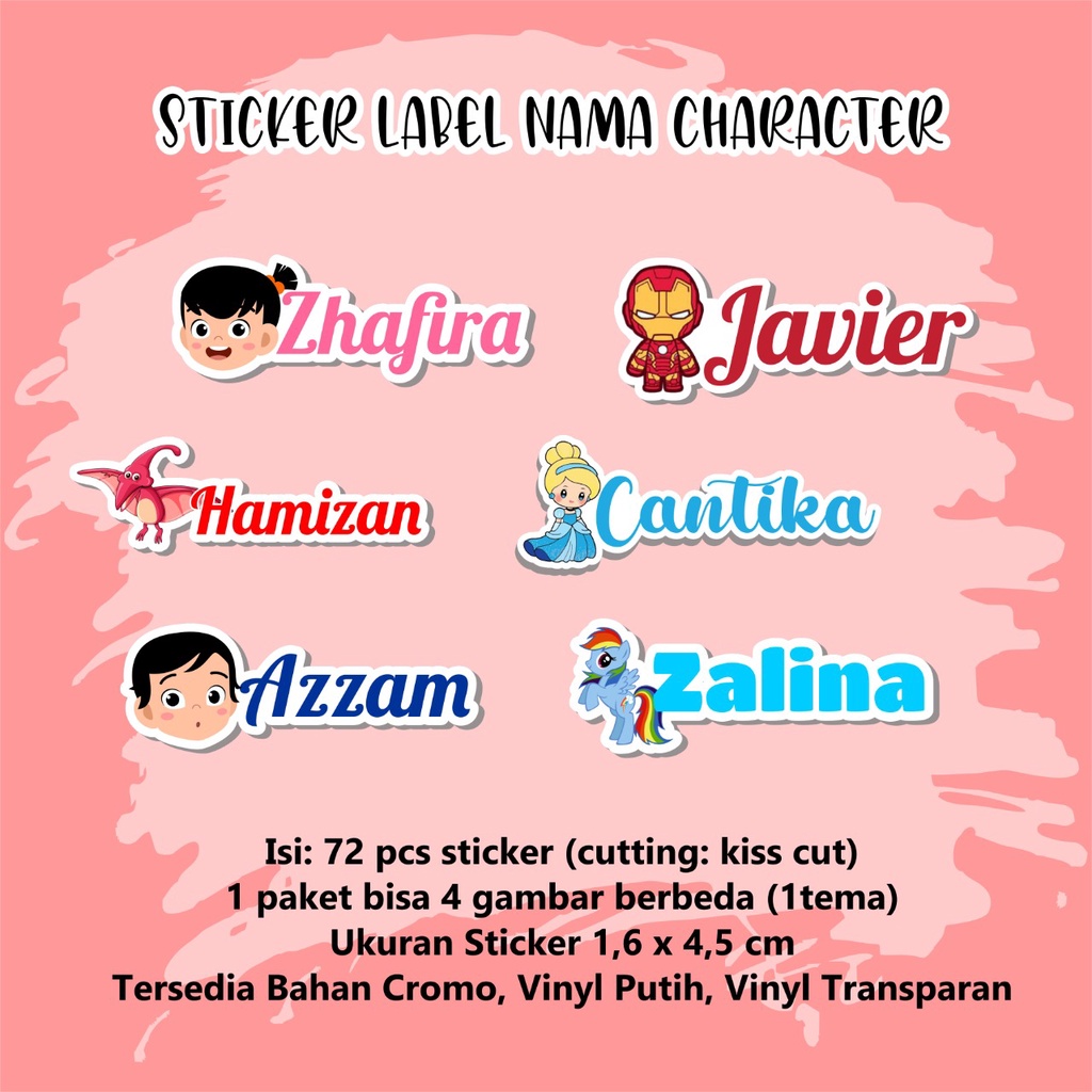 

Stiker Nama / Sticker Label Nama Desain Karakter Anak isi 72pcs