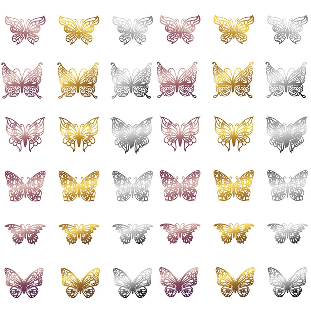 Nanas 12PCS/Pack Stiker Kupu-Kupu 3D DIY Dekorasi Rumah Tekstur Logam Wall Art