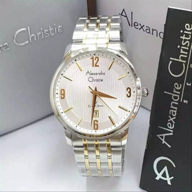 Jam Tangan Pria Original Alexandre Christie AC 8327 Silver Kombinasi