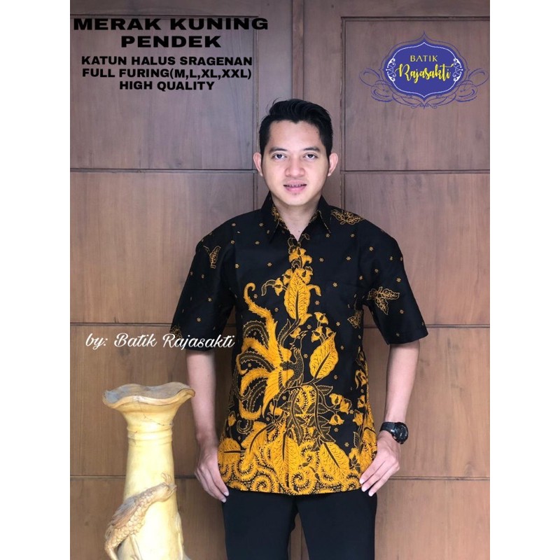 BATIK MERAK KUNING PENDEK LAPIS FURING KATUN HALUS SRAGENAN SIZE M-XXL HIGH QUALITY