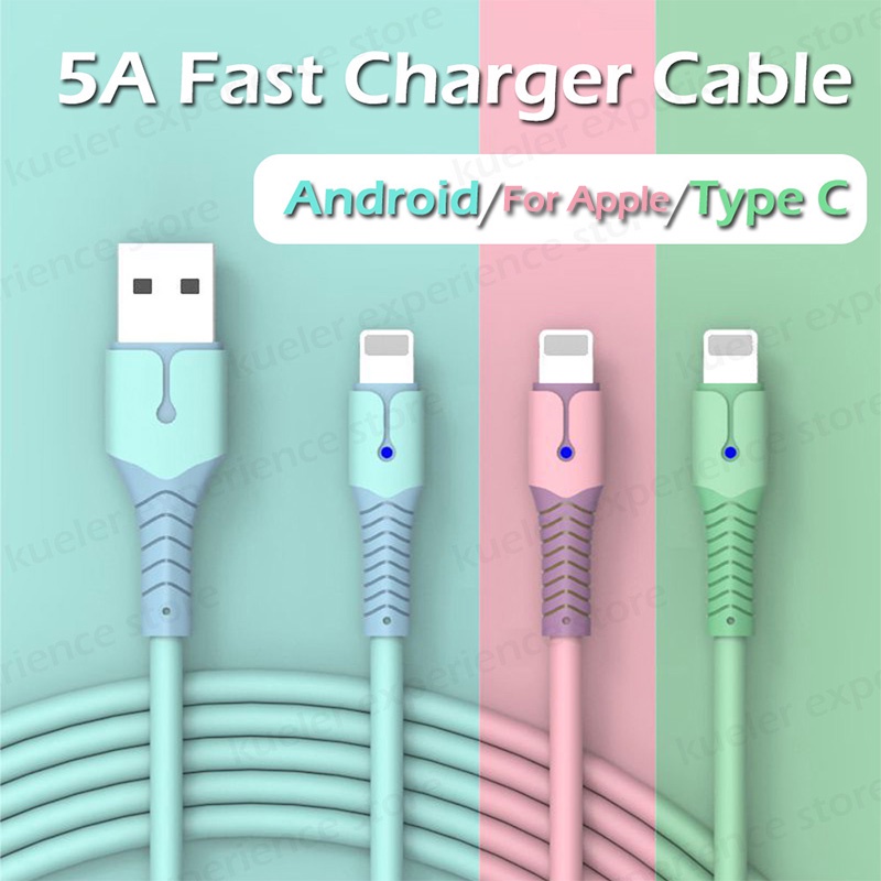 Kabel Data / Charger Micro USB Tipe-C 5A Fast Charging Bahan Silikon Untuk Apple / Android / iPhone