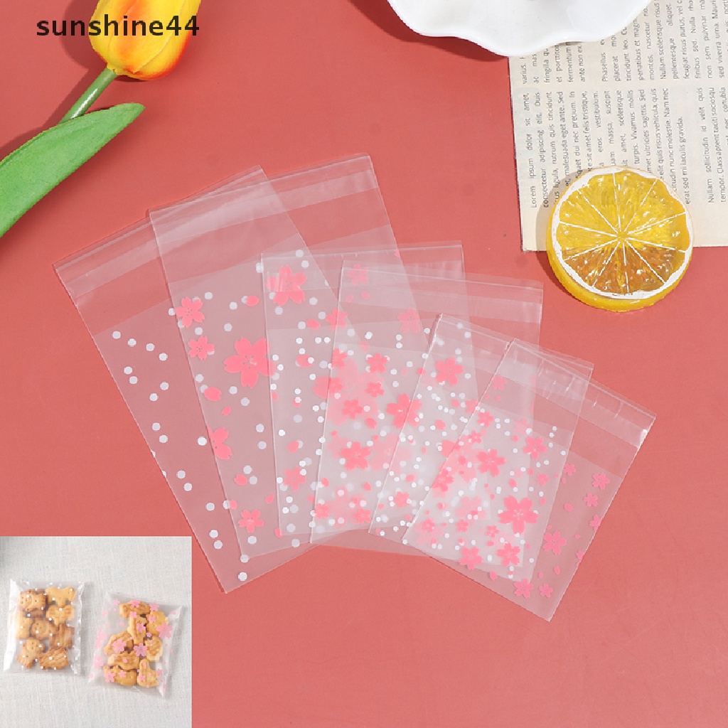 Sunshine 100Pcs / Set Kantong Plastik Motif Polkadot / Bunga Sakura Untuk Tempat Permen / Kue